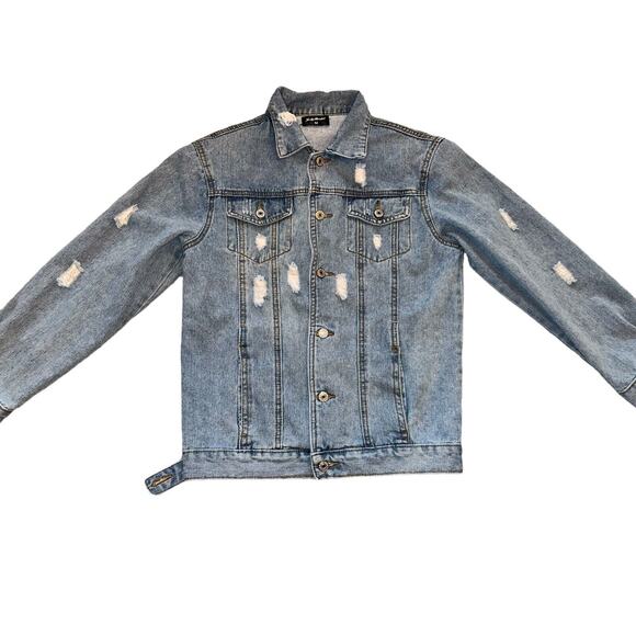 Judy Bridal Denim Jacket Distressed Blue Jeans Size Medium - Picture 1 of 10